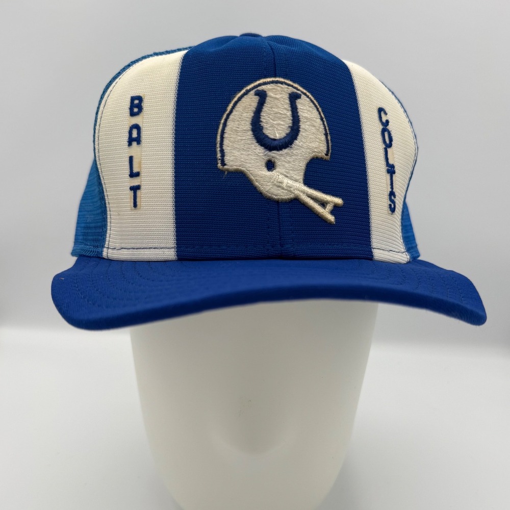 Vintage Baltimore Colts AJD Lucky Stripes Trucker Hat NFL 80s Snapback Blue Cap